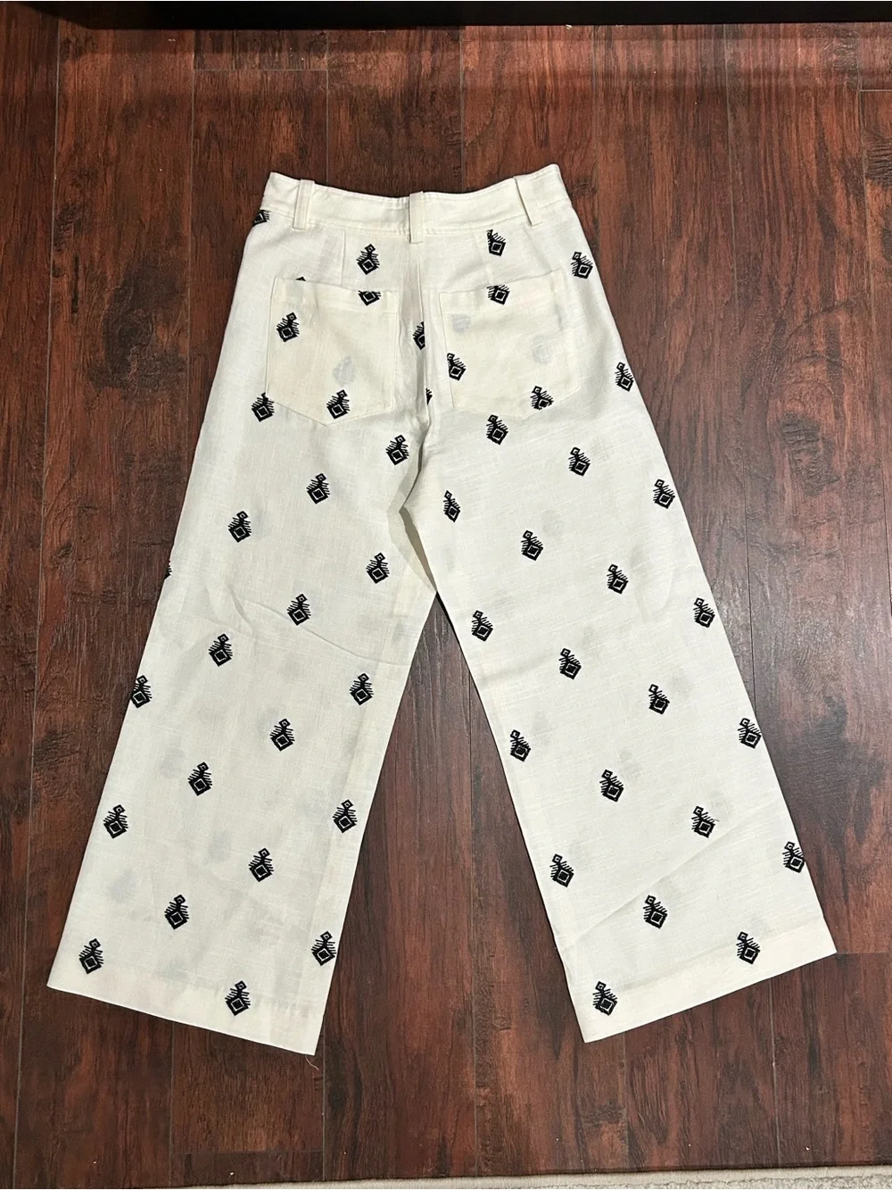 ZARA ZW COLLECTION Embroidered Linen Wide-Leg Pants